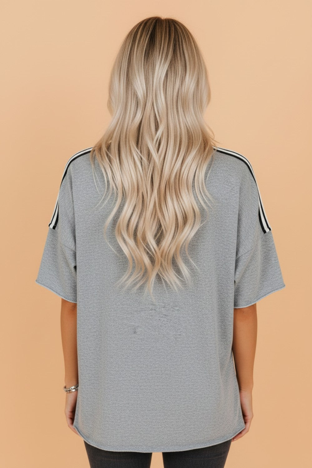 Stripe Patchwork Raw Edge Oversize Tee