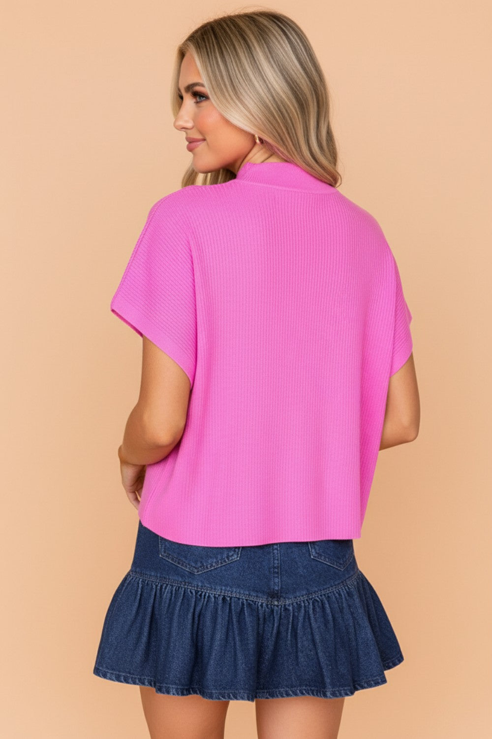 Solid Ribbed Knit Mock Neck Sweater