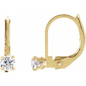 14K Yellow Gold Imitation White Cubic Zirconia Youth Earrings