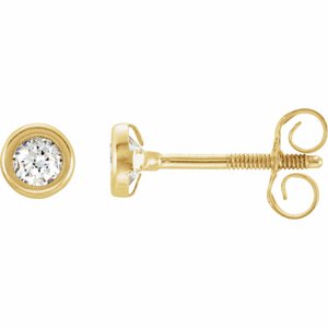 14K Yellow Gold 3 mm Imitation White Cubic Zirconia Youth Bezel Stud Earrings