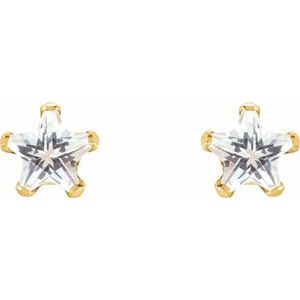 14K Yellow Gold 4x4 mm Imitation White Cubic Zirconia Youth Star Earrings