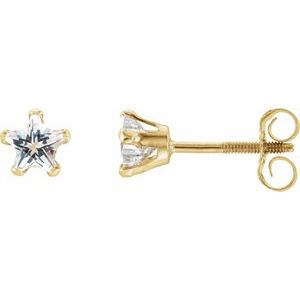 14K Yellow Gold 4x4 mm Imitation White Cubic Zirconia Youth Star Earrings