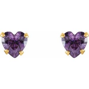 14K Yellow Gold Natural Amethyst Youth Stud Earrings