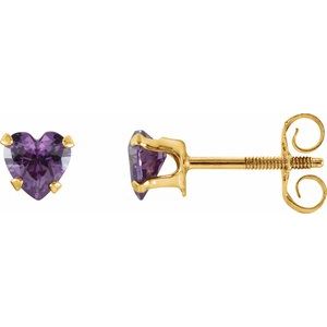 14K Yellow Gold Imitation Pink Cubic Zirconia Youth Stud Earrings – image 3
