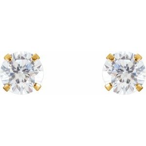 14K Yellow Gold 4 mm Imitation White Cubic Zirconia Youth Stud Earrings – image 2
