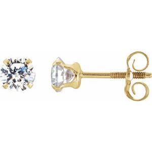 14K Yellow Gold 4 mm Imitation White Cubic Zirconia Youth Stud Earrings