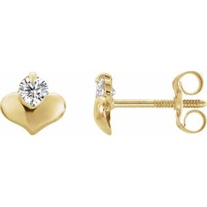 14K Yellow Gold 2.25 mm Imitation White Cubic Zirconia  Heart Earrings
