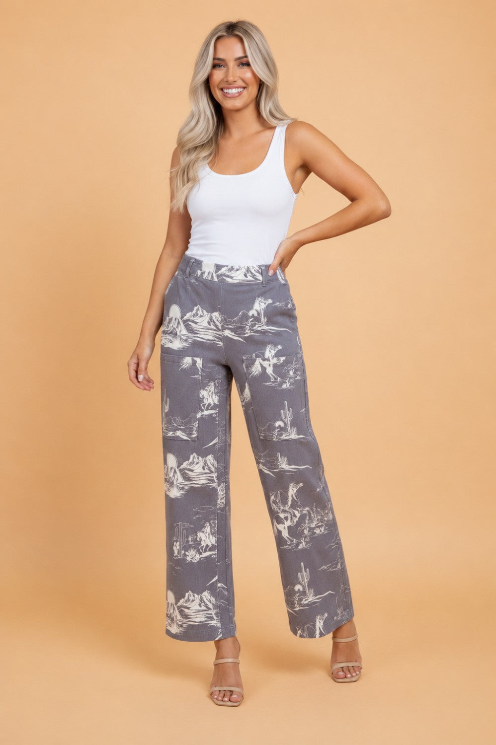Western Elastic High Waist Straight Leg Jeans