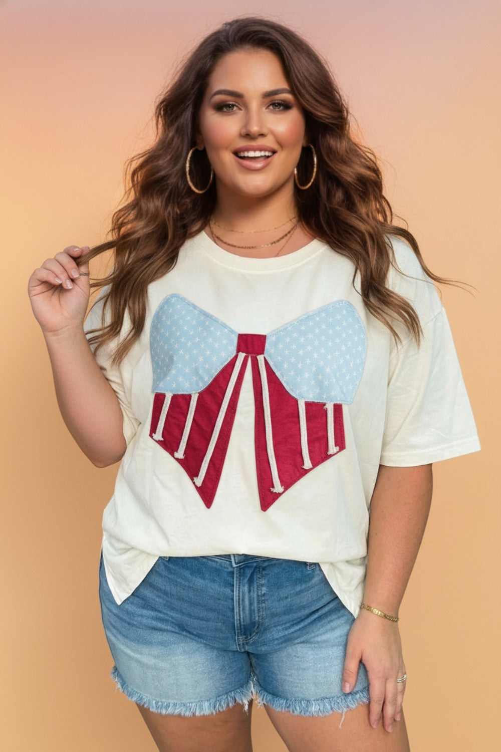 Plus Size USA Flag Bow Patch T-Shirt