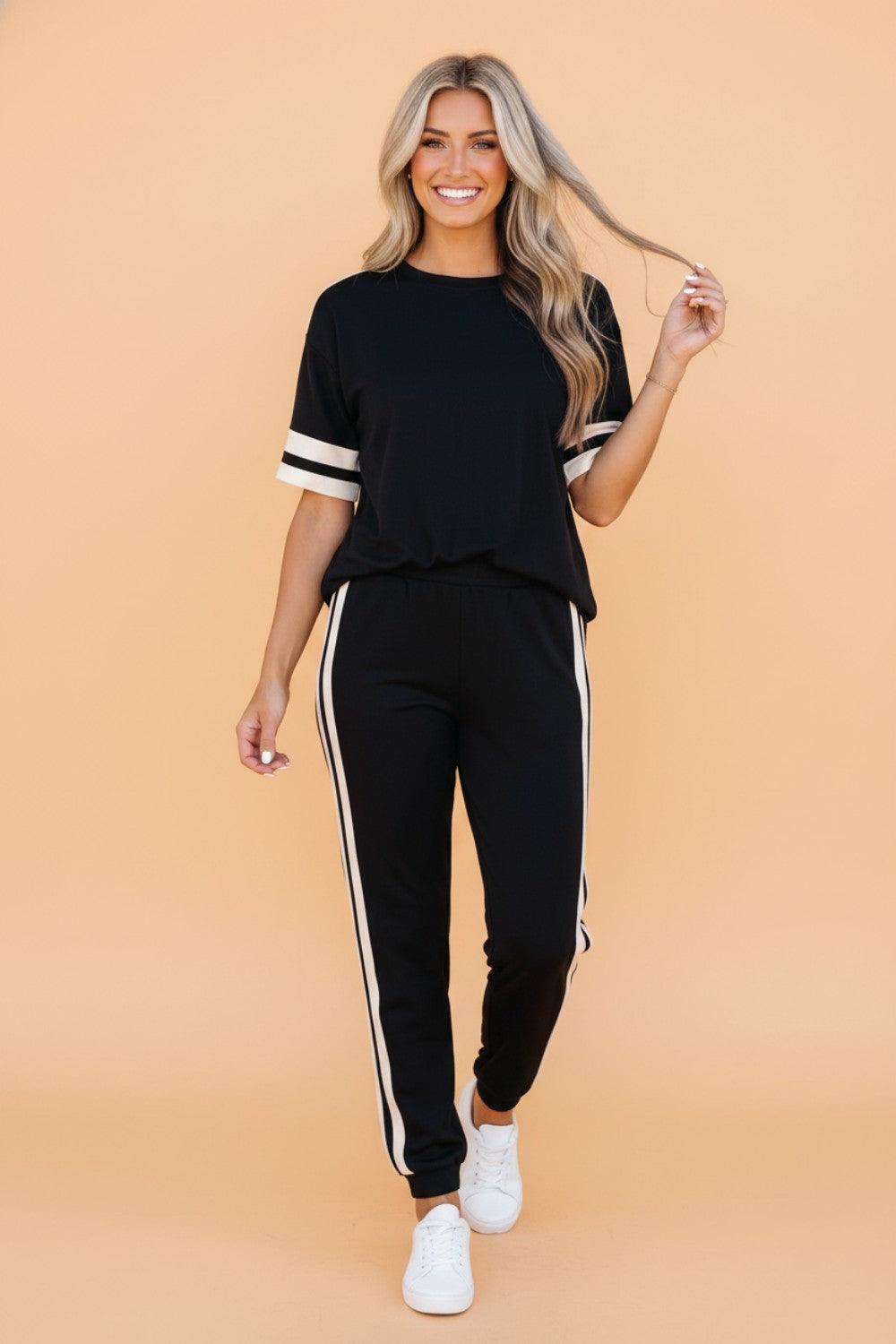 Varsity Stripe Loose Tee & Jogger Pant Set