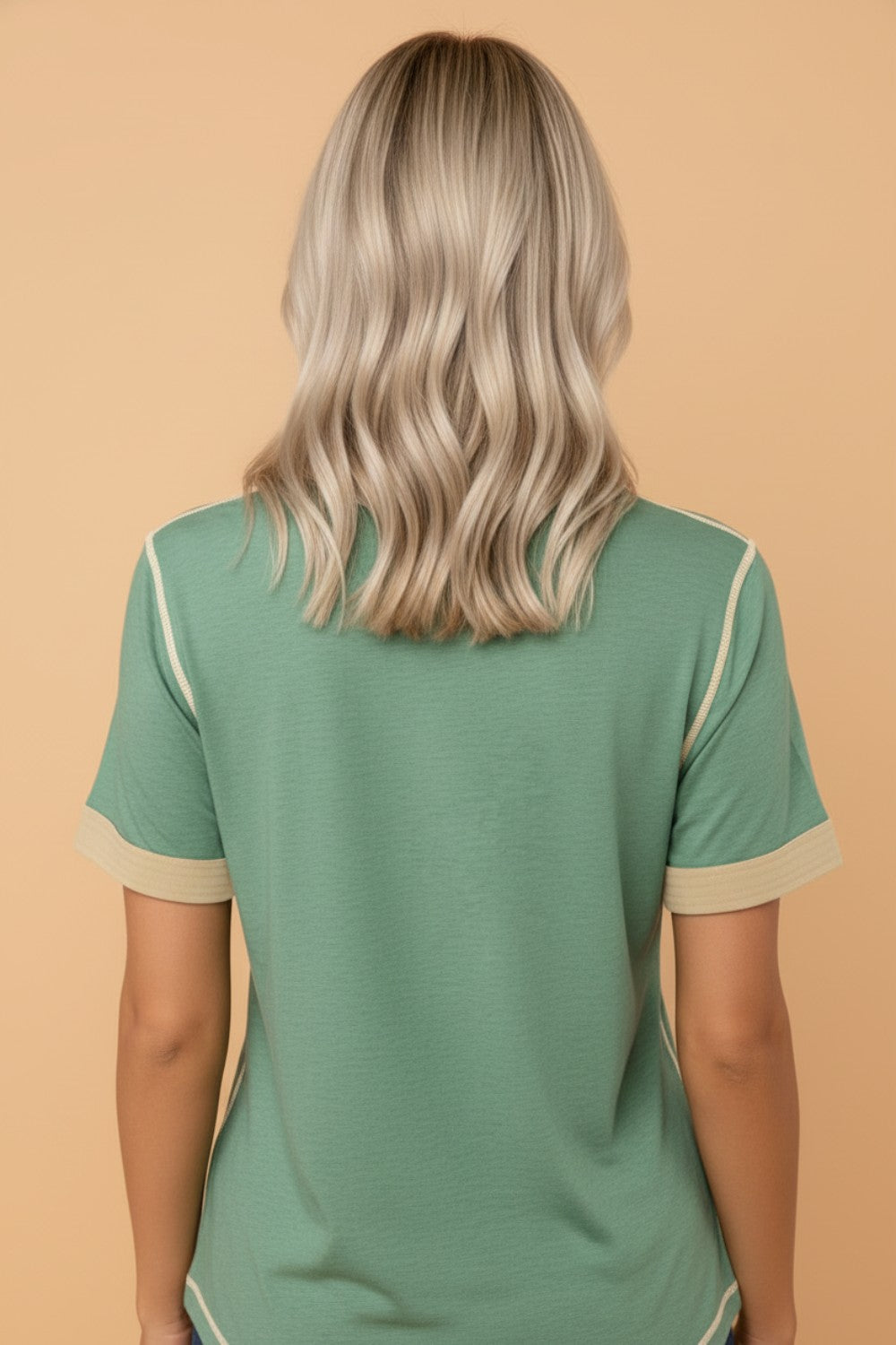 Colorblock Raw Seam Buttoned Henley Tee