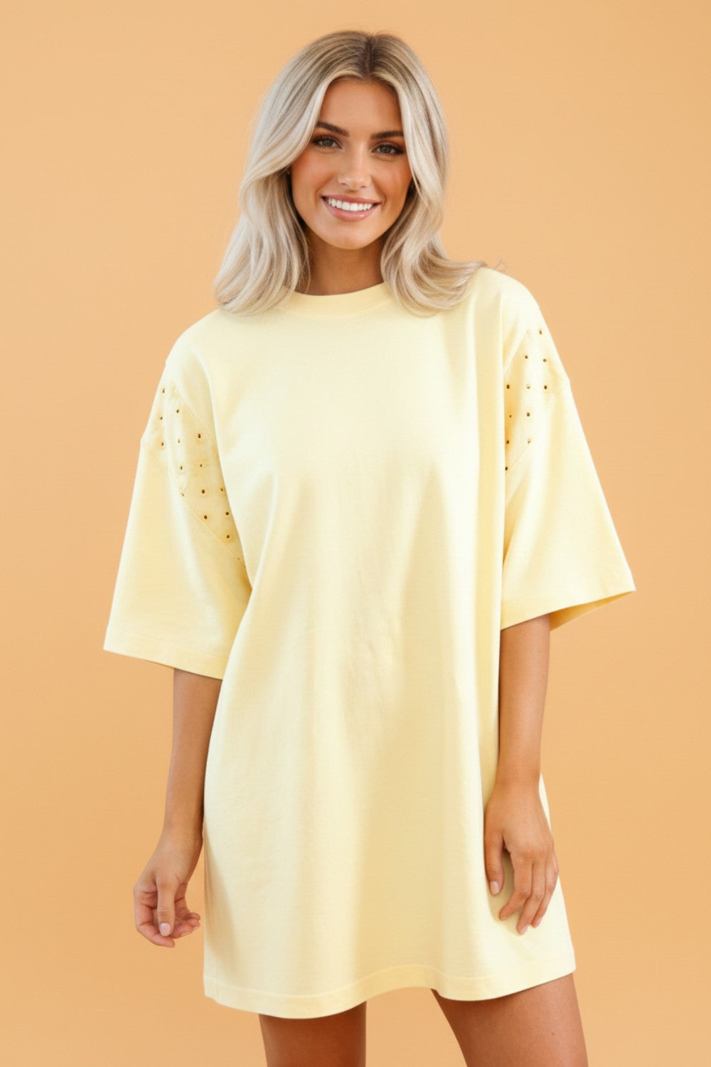 Solid Emboirdered Eyelet Patchwork T-Shirt Dress