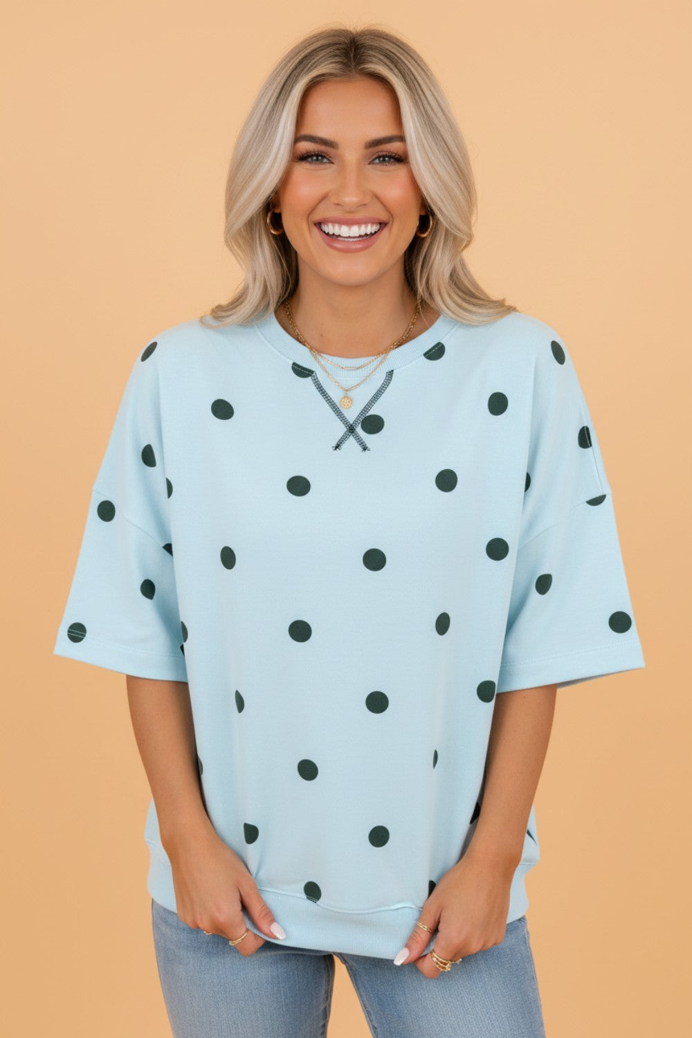 Retro Polka Dot Crossed Seam Oversize Tee