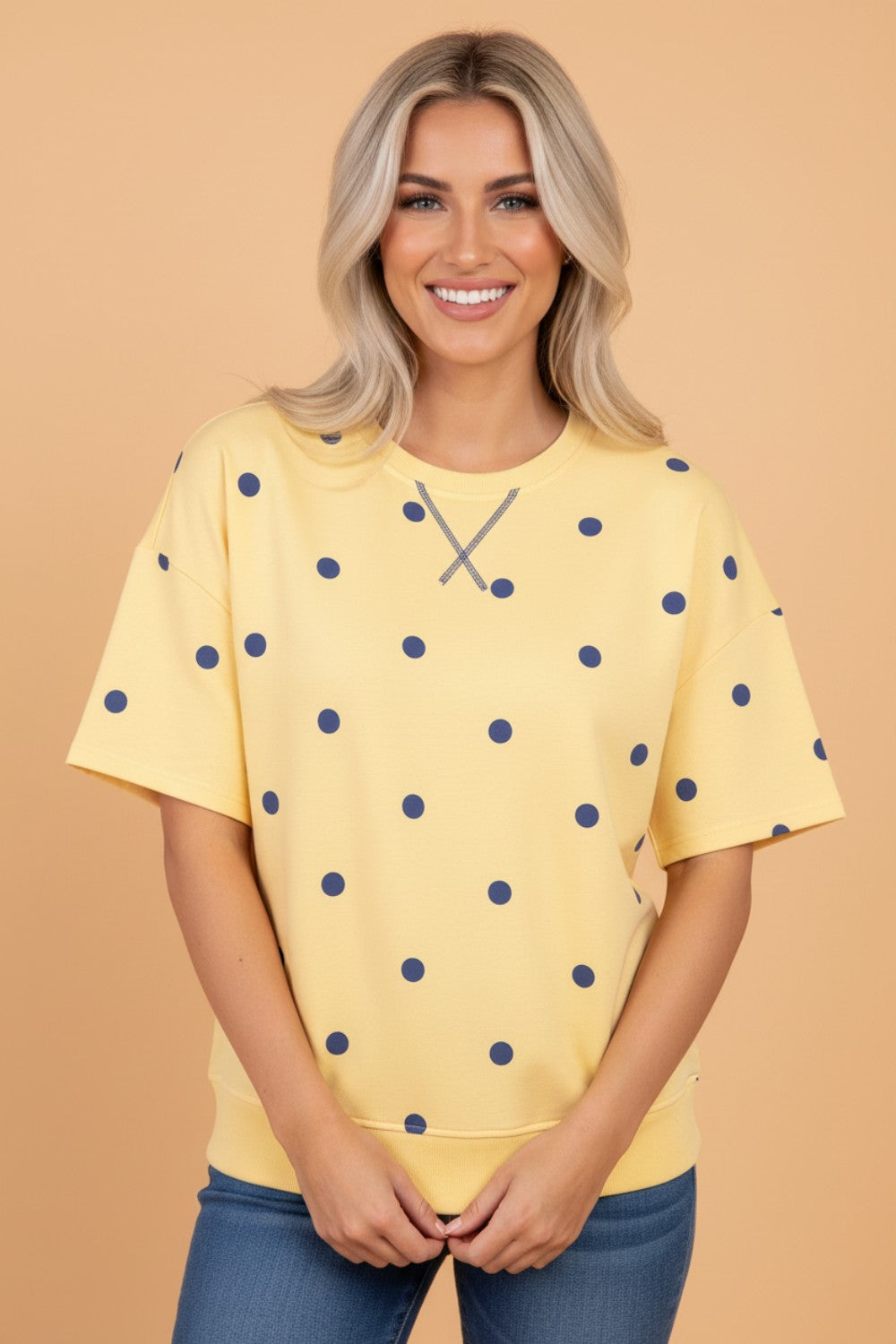 Retro Polka Dot Crossed Seam Oversize Tee
