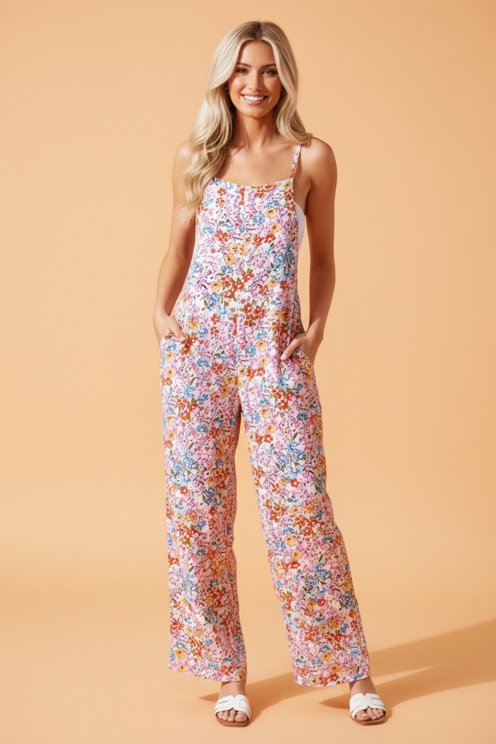 Polka Dot & Floral Spaghetti Strap Jumpsuit