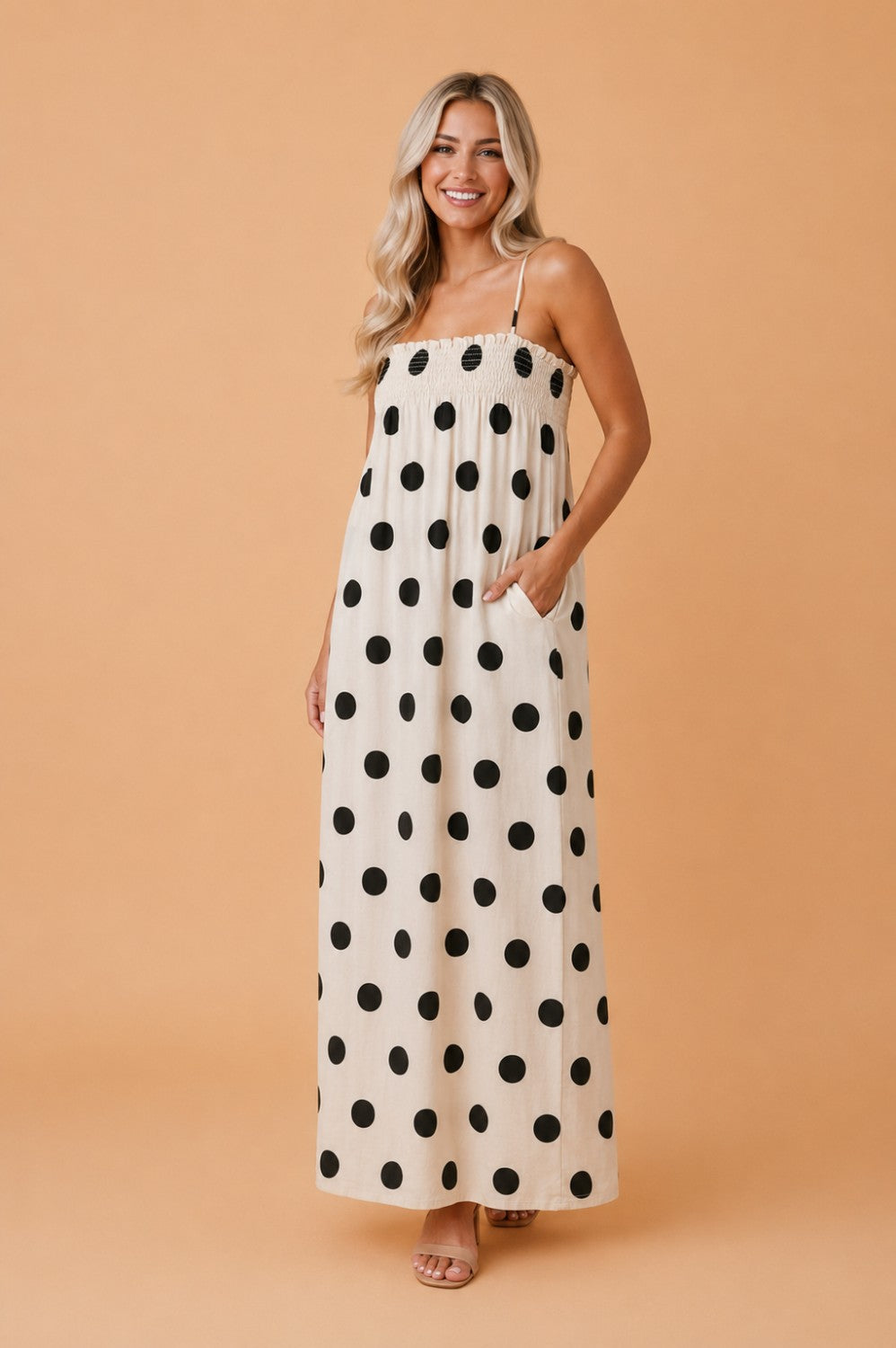 Polka Dot Spaghetti Strap Maxi Dress