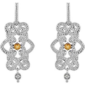 Sterling Silver Natural Citrine & .03 CTW Natural Diamond Granulated Earrings – image 2