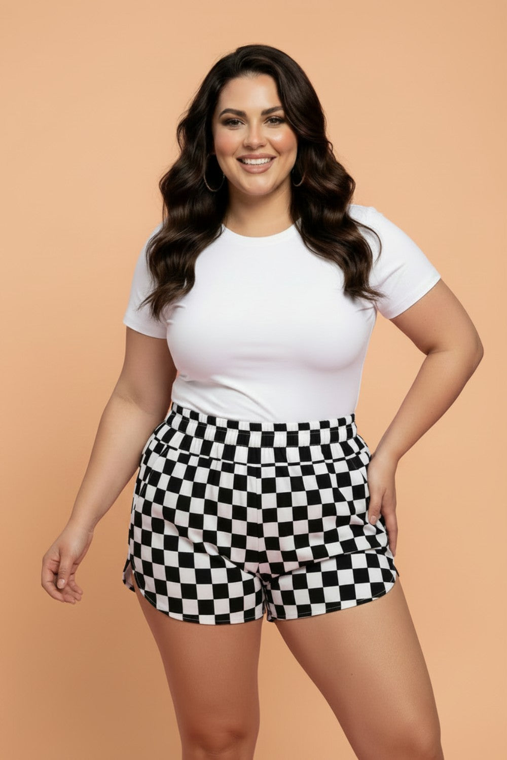 Plus Size Checker Athleisure Shorts