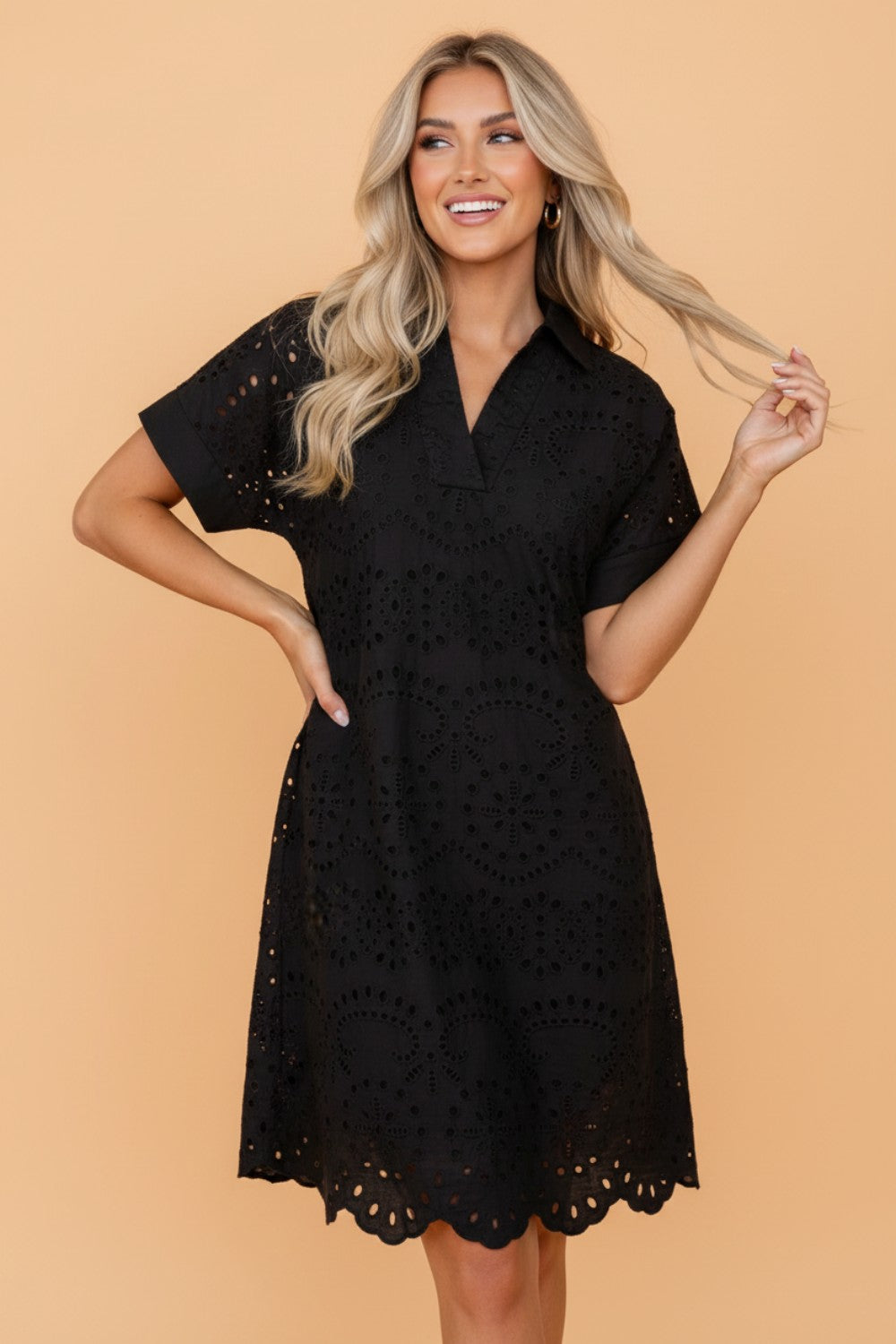 Solid Eyelet Embroidered T-Shirt Mini Dress