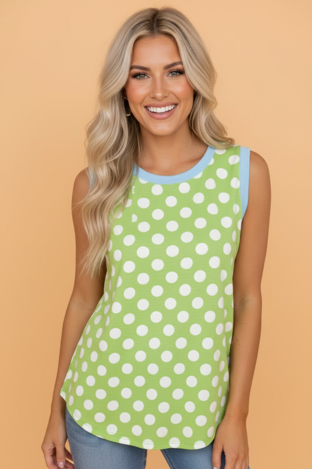 Polka Dot Contrast Trim Loose Tank Top