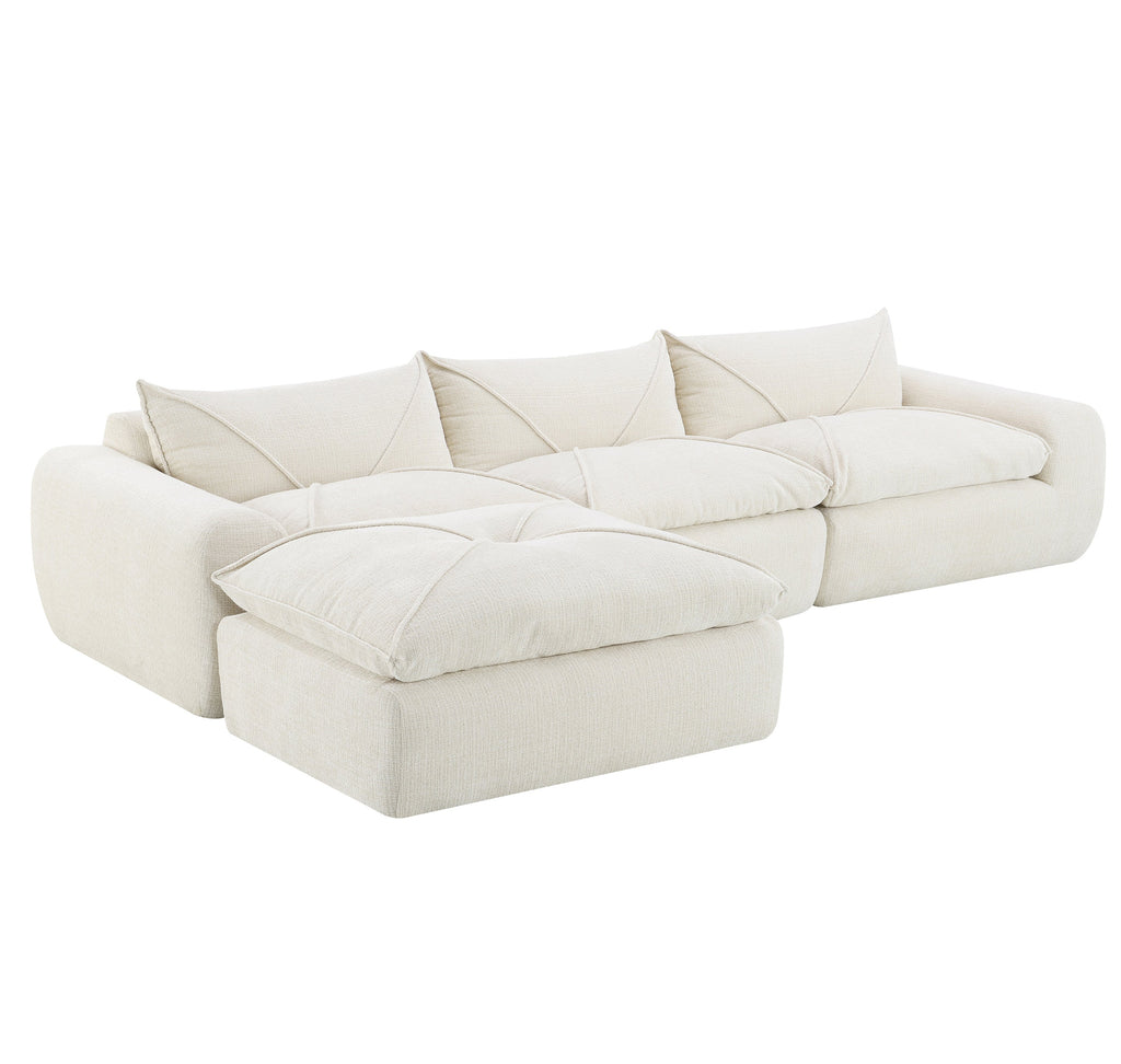 [VIDEO Provided] 116'' Fully Compressed Sofa with High Density Foam, No Assembly Required, Legless Design without Frame, Integrated Backrest and Seat Cushion, Free Combination, Particle Chenille