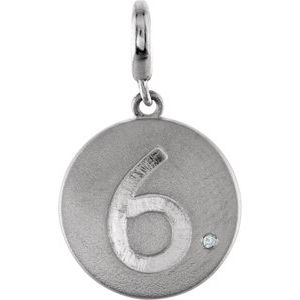 Sterling Silver .005 CT Natural Diamond Numeral 6 Charm/Pendant