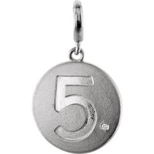 Sterling Silver .005 CT Natural Diamond Numeral 5 Charm/Pendant