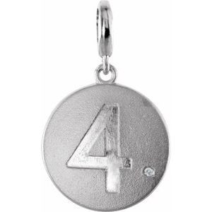 Sterling Silver .005 CT Natural Diamond Numeral 4 Charm/Pendant