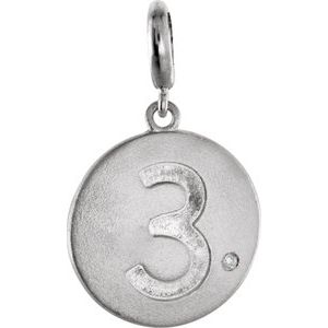 Sterling Silver .005 CT Natural Diamond Numeral 3 Charm/Pendant