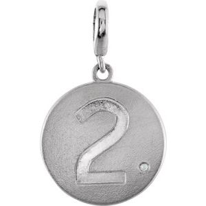 Sterling Silver .005 CT Natural Diamond Numeral 2 Charm/Pendant