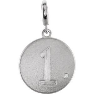 Sterling Silver .005 CT Natural Diamond Numeral 1 Charm/Pendant