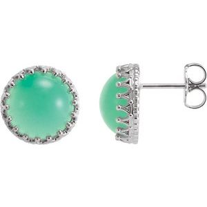 Sterling Silver 10 mm Natural Green Chrysoprase Earrings