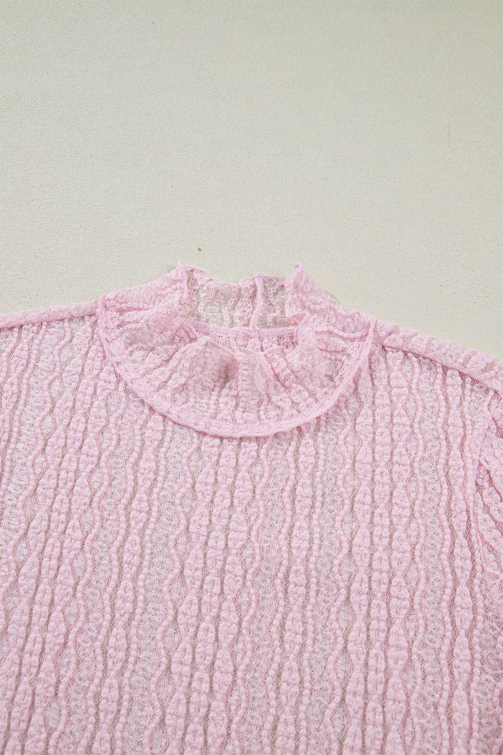 Lace Mock Neck Flounce Long Sleeve Top