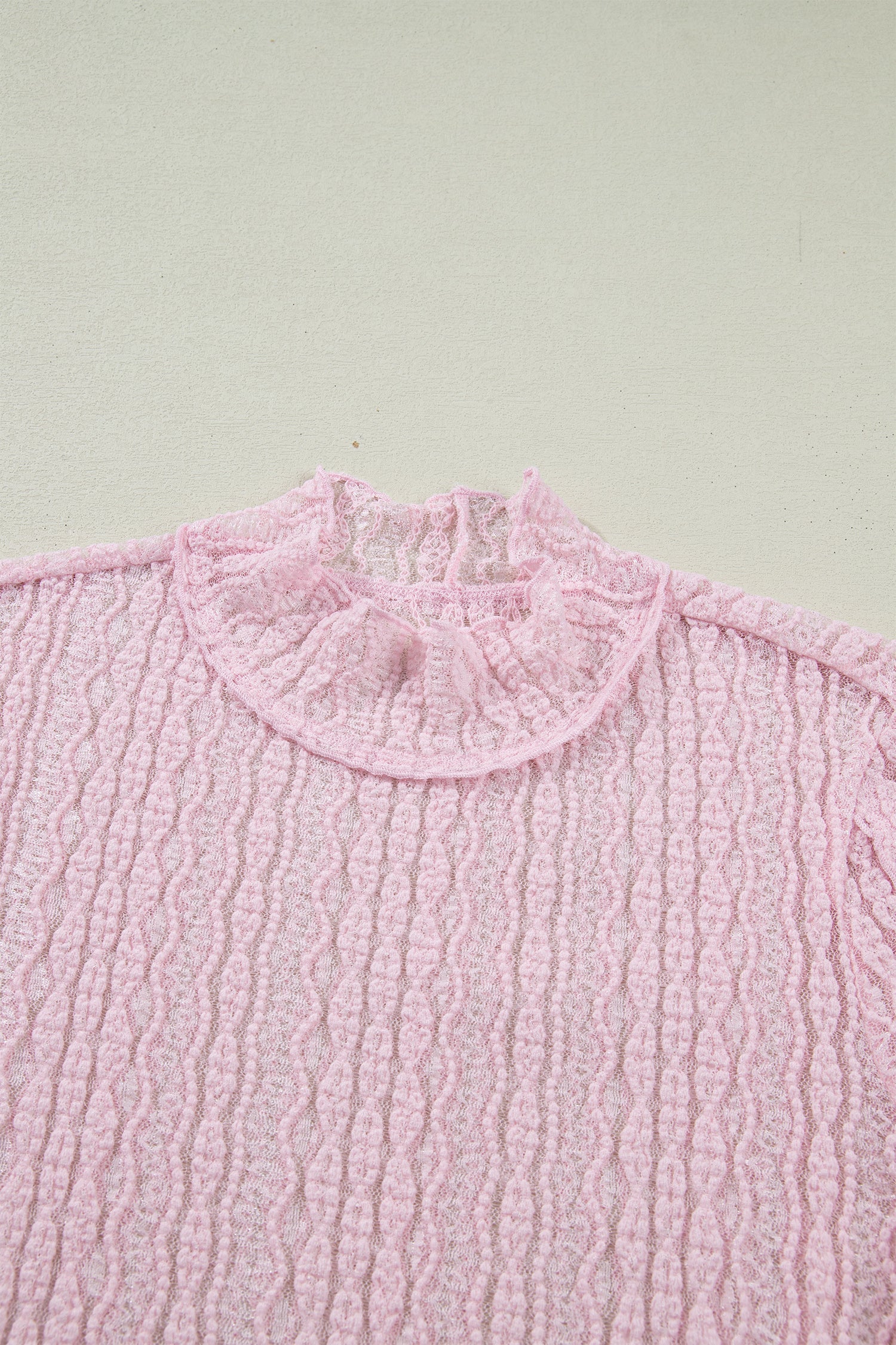 Lace Mock Neck Flounce Long Sleeve Top