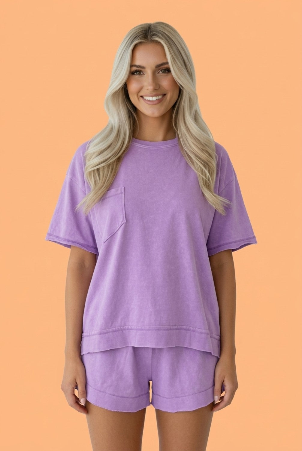 Oversized Raw Edge Patch Pocket Top & Shorts Set