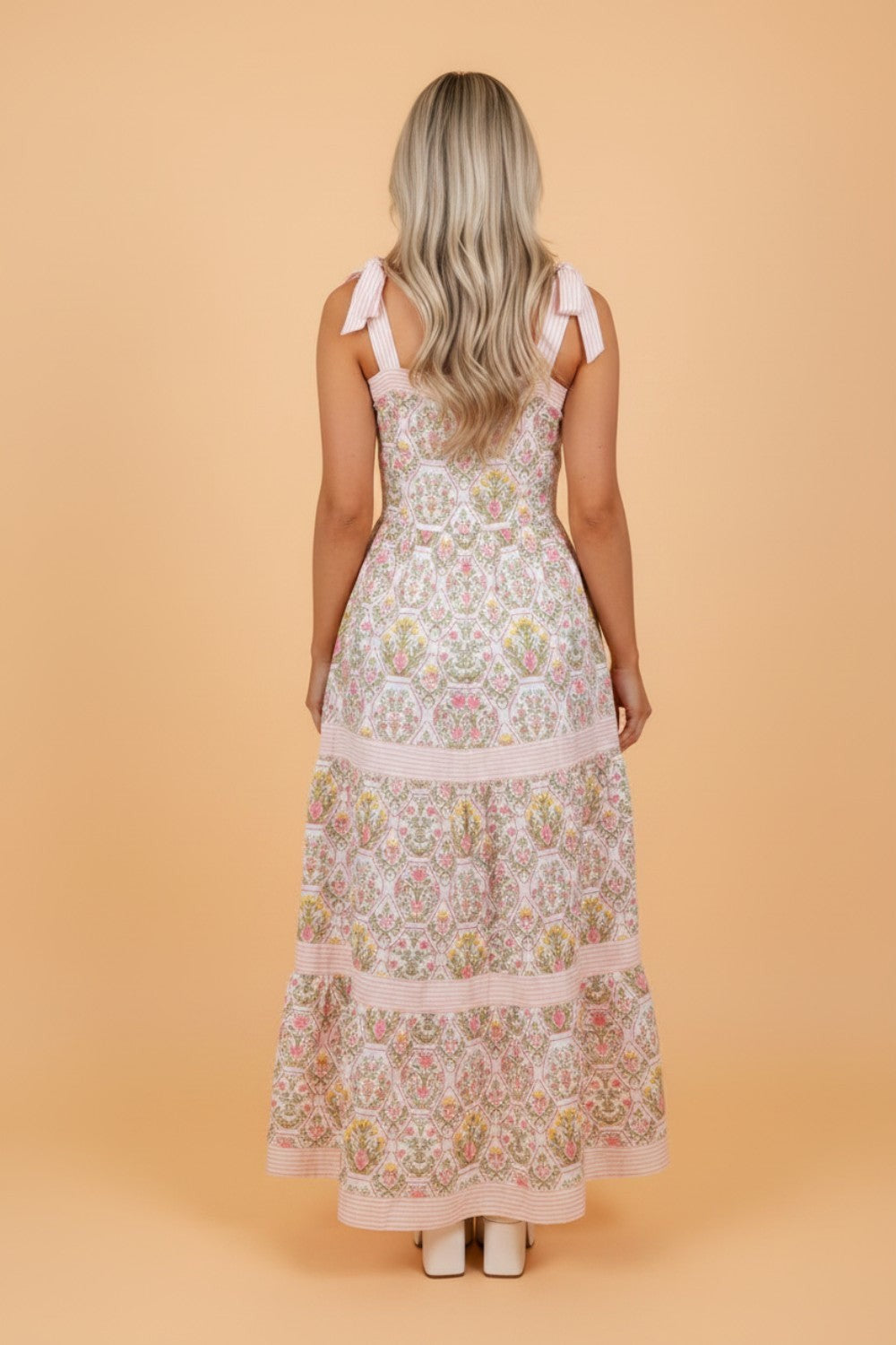 Floral Geometric Stripe Patchwork Sleeveless Dress