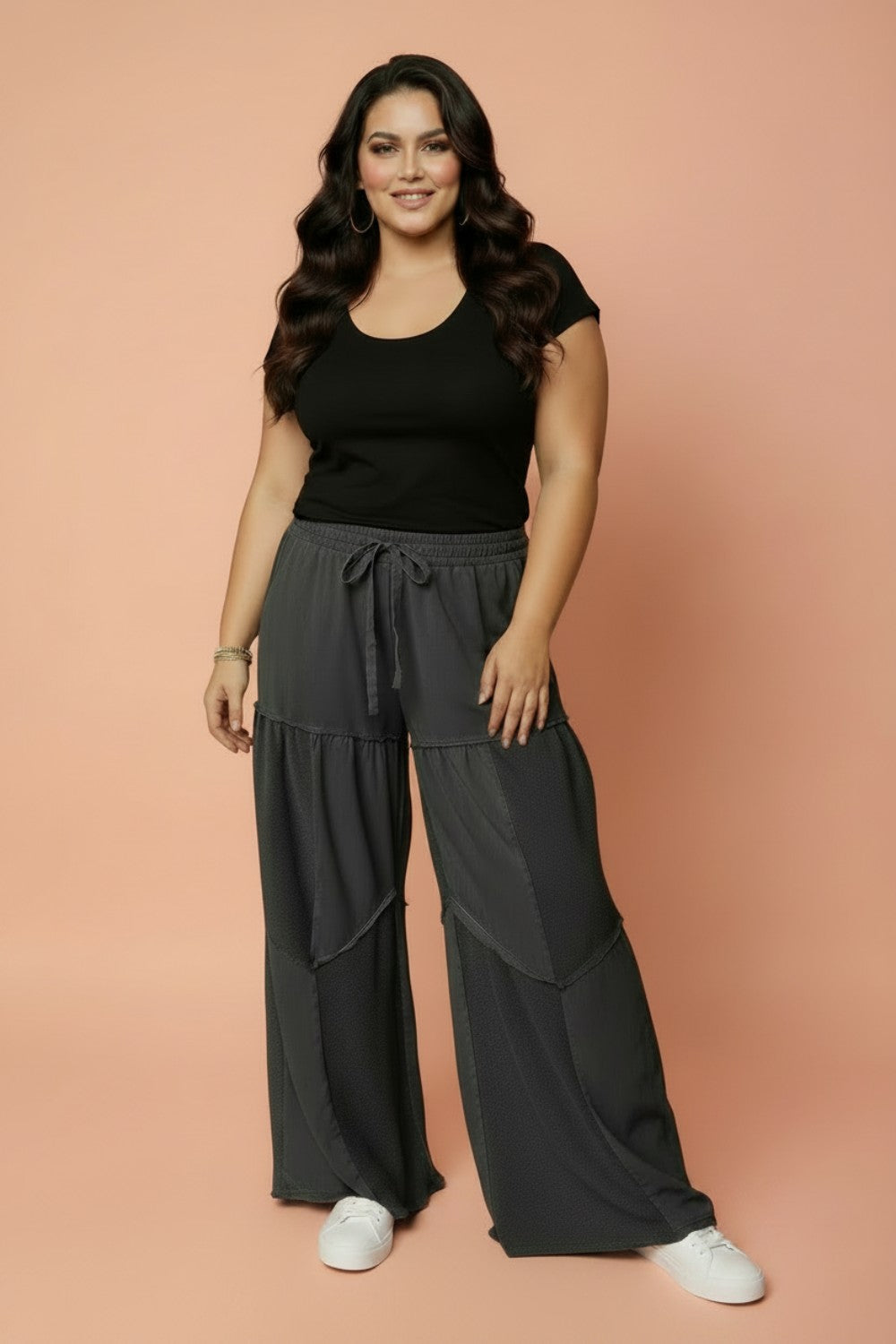 Plus Size Mineral Wash Exposed Seam Drawstring Pants