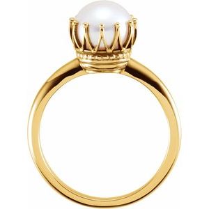 14K Yellow Gold Cultured White Freshwater Pearl Crown Ring