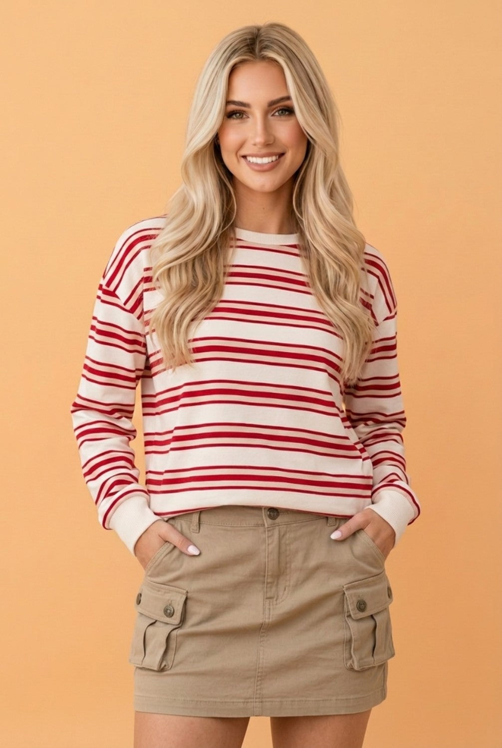 Stripe Drop Shoulder Long Sleeve Pullover Top