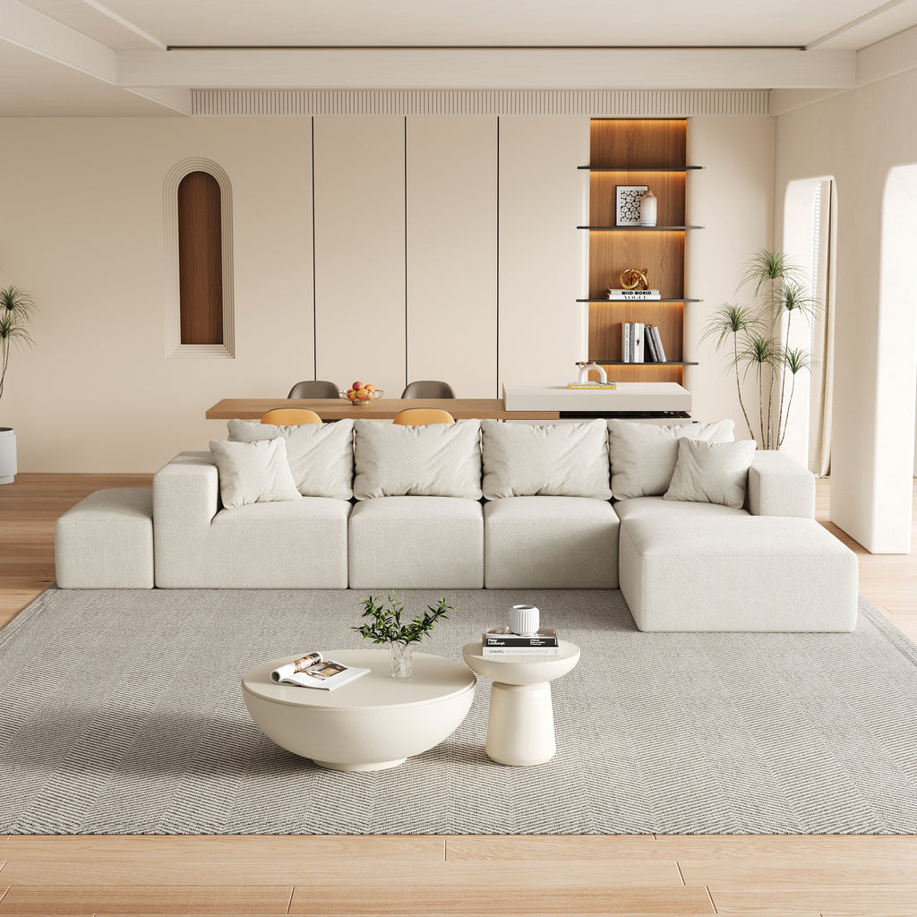 Modern Upholstered Sectional Boneless Couch Set,Modular 132' L Shaped Sectional Living Room Sofa Set With 6 Pillows,Free Combination Sofa Couch for Living Room,Bedroom
