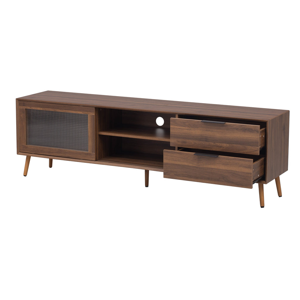 Modern TV Stand for 75'+ TV, TV Console with 2 Glass Doors, Entertainment Center with 2 Drawers & Storage Cabinet, 70' Media Console Table for Living Room, Bedroom