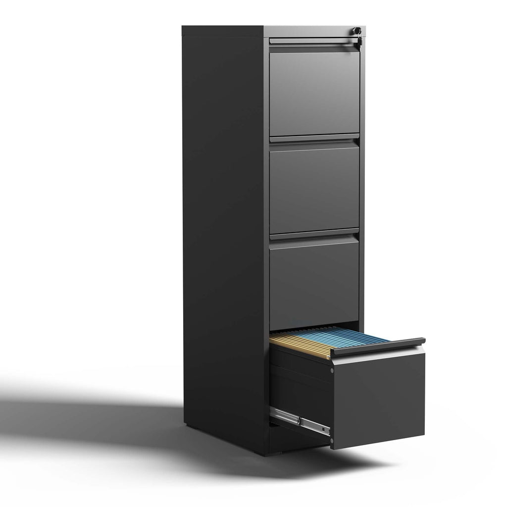SteelCraft Pro 4 Drawer Metal Vertical File Cabinet with Lock for A4 Legal/Letter Size, Black Metal