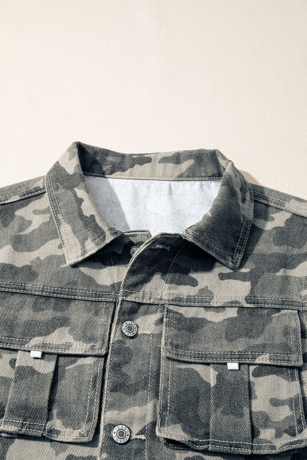 Camo Denim Cargo Pocket Buttoned Vest