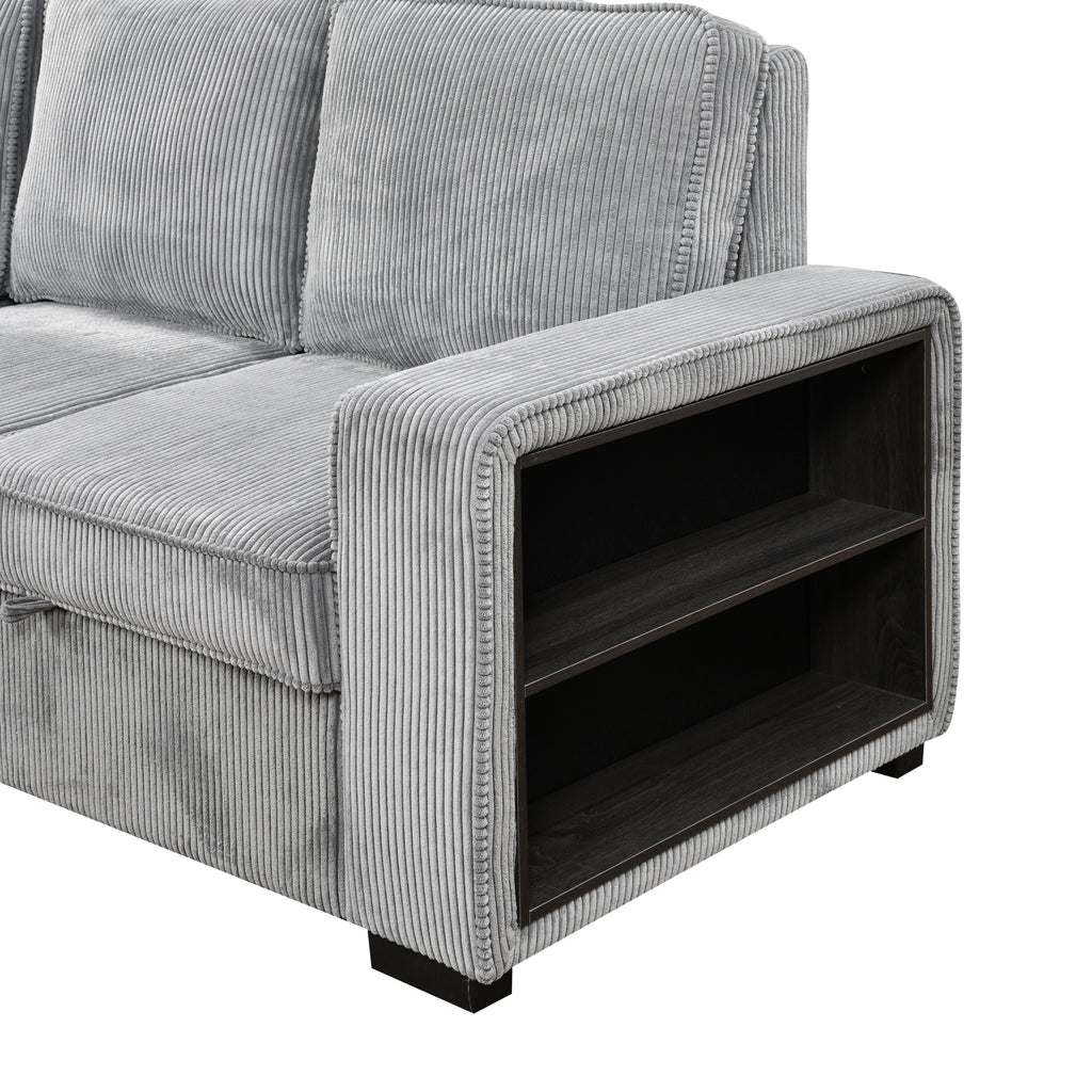 Modern Sofa L-Shaped Sectional Sofa Pull Out SofaBed Convertible Sleeper Sofa Bed with Storage Chaise & USB Port & Cup Holder for Living Room - Light Gray
