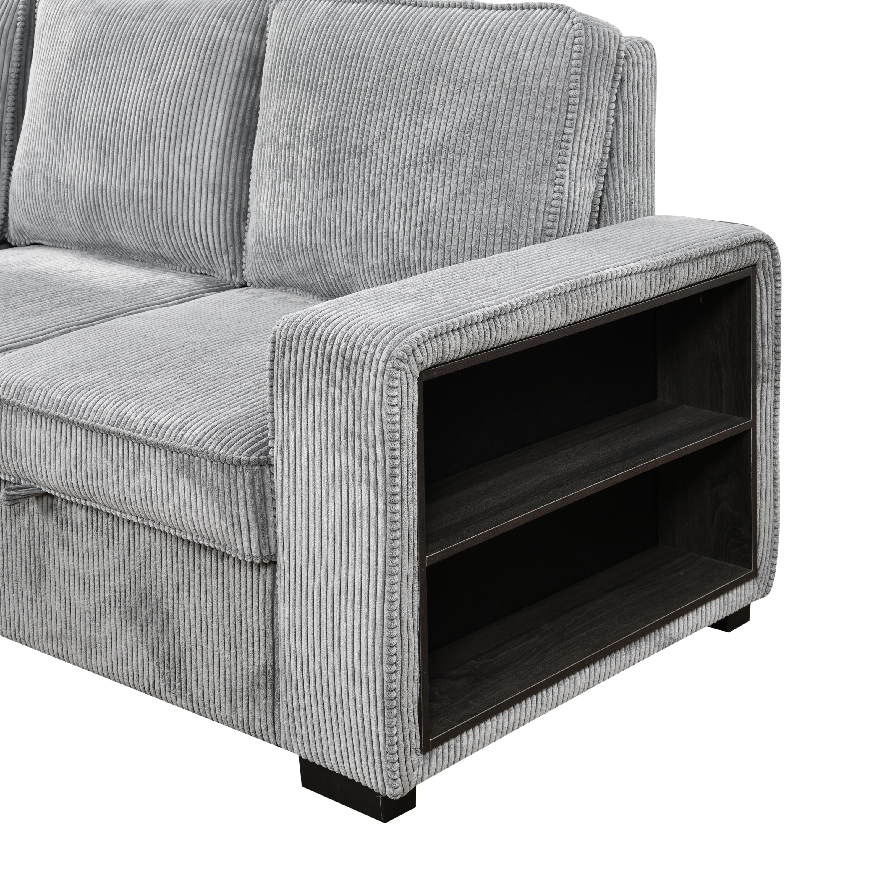 Modern Sofa L-Shaped Sectional Sofa Pull Out SofaBed Convertible Sleeper Sofa Bed with Storage Chaise & USB Port & Cup Holder for Living Room - Light Gray
