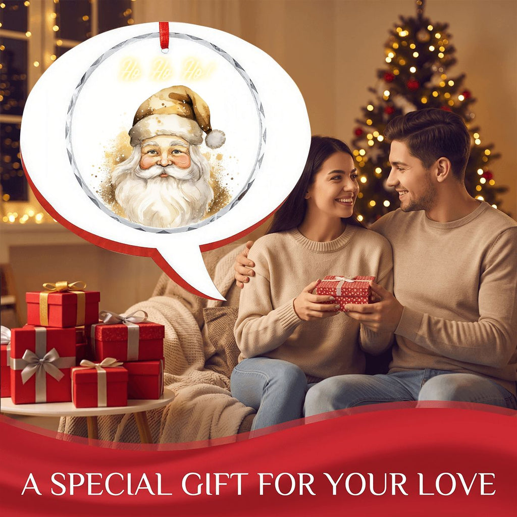 Ho Ho Ho! Golden Santa Claus Round Glass Christmas Ornament (Made in USA)