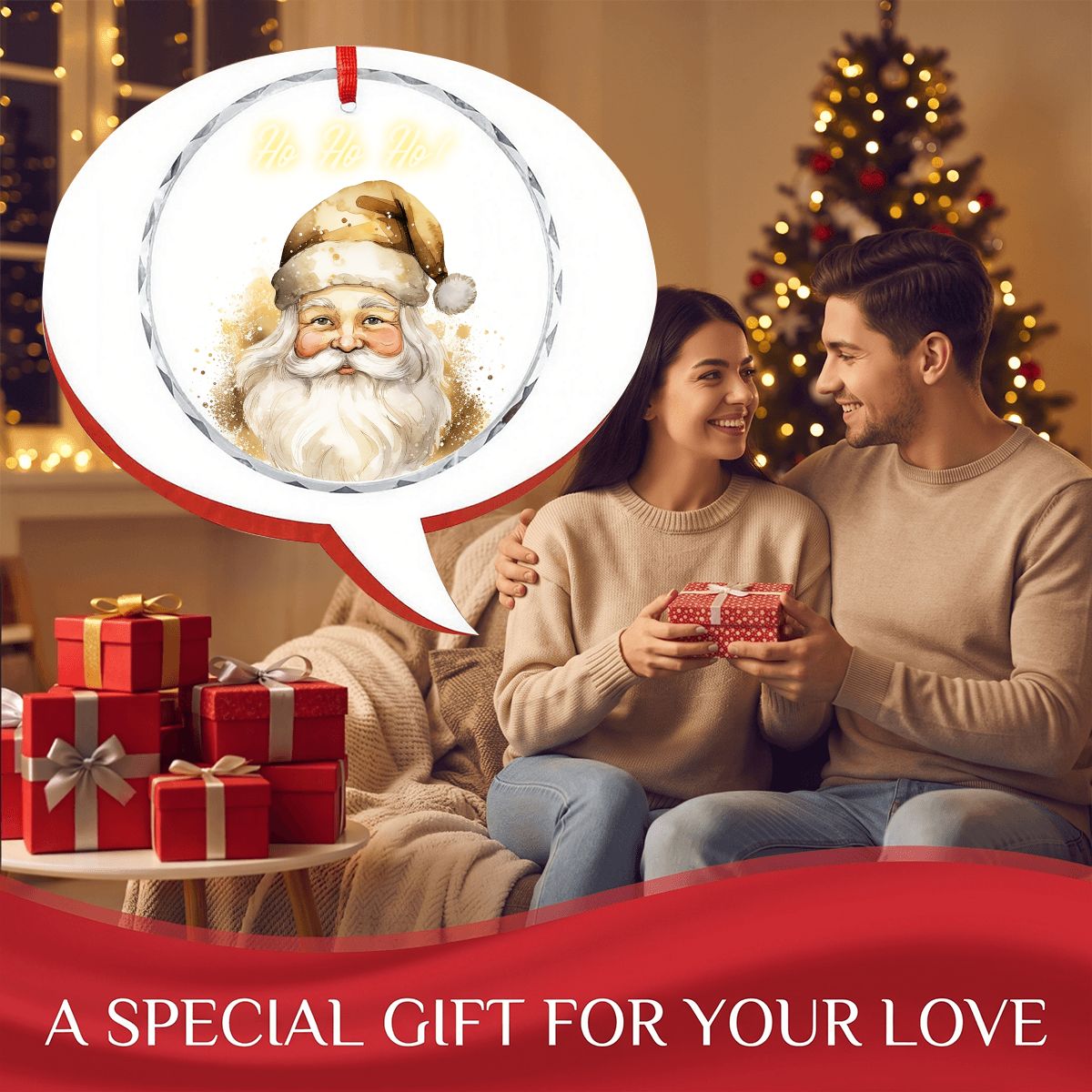 Ho Ho Ho! Golden Santa Claus Round Glass Christmas Ornament (Made in USA)