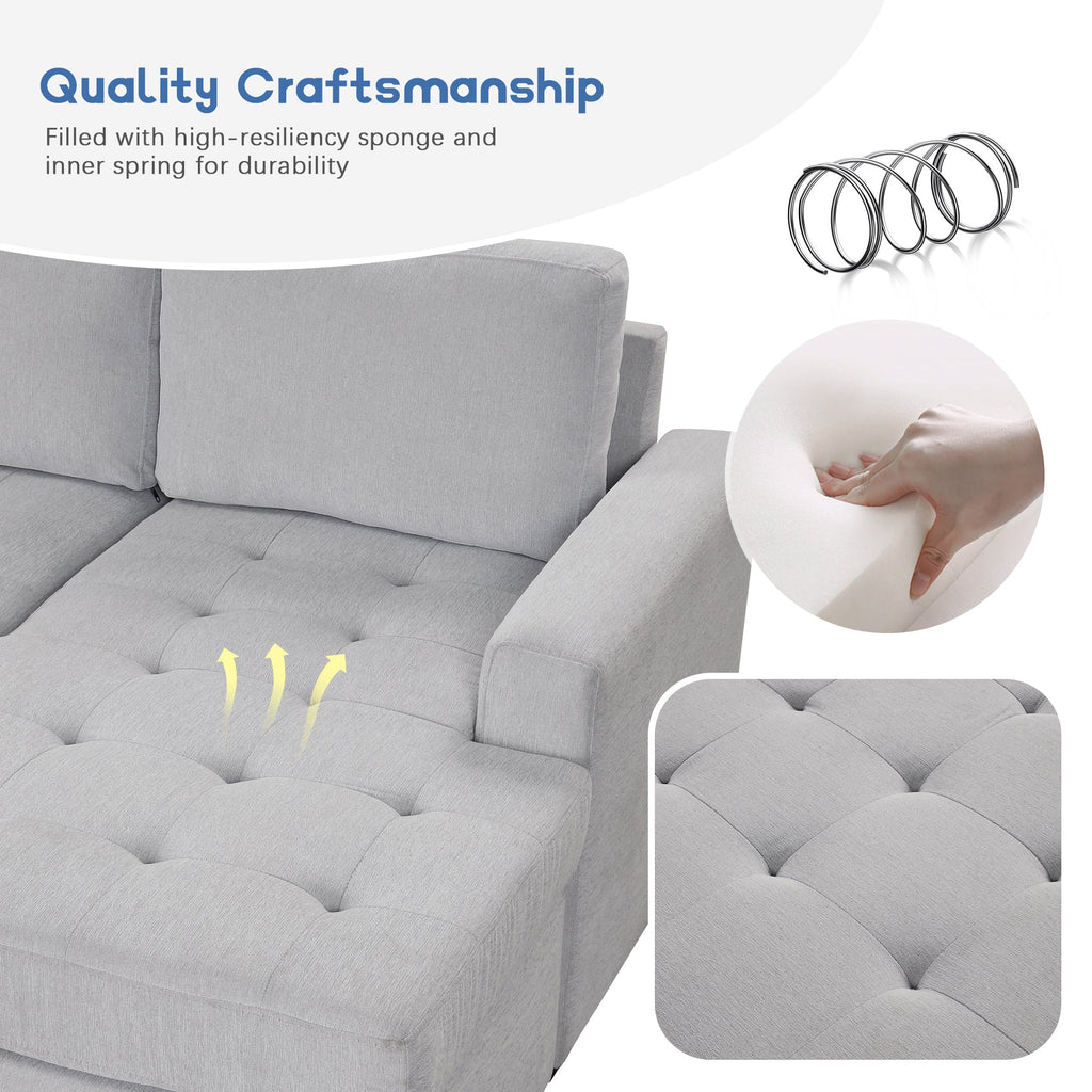 U_Style Sectional Sleeper Sofa with Pull-out Bed and Lounge Chair, USB and Type-C Interfaces, Suitable for Living Room, Office, and Spacious Spaces
