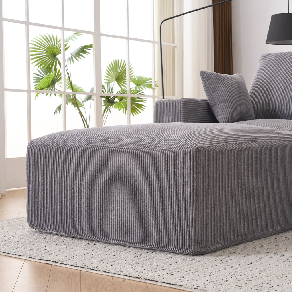 Modern U-shaped 6-seat Upholstered Sleeper Sofa with Console, Cupholders, USB Ports, Gray Corduroy