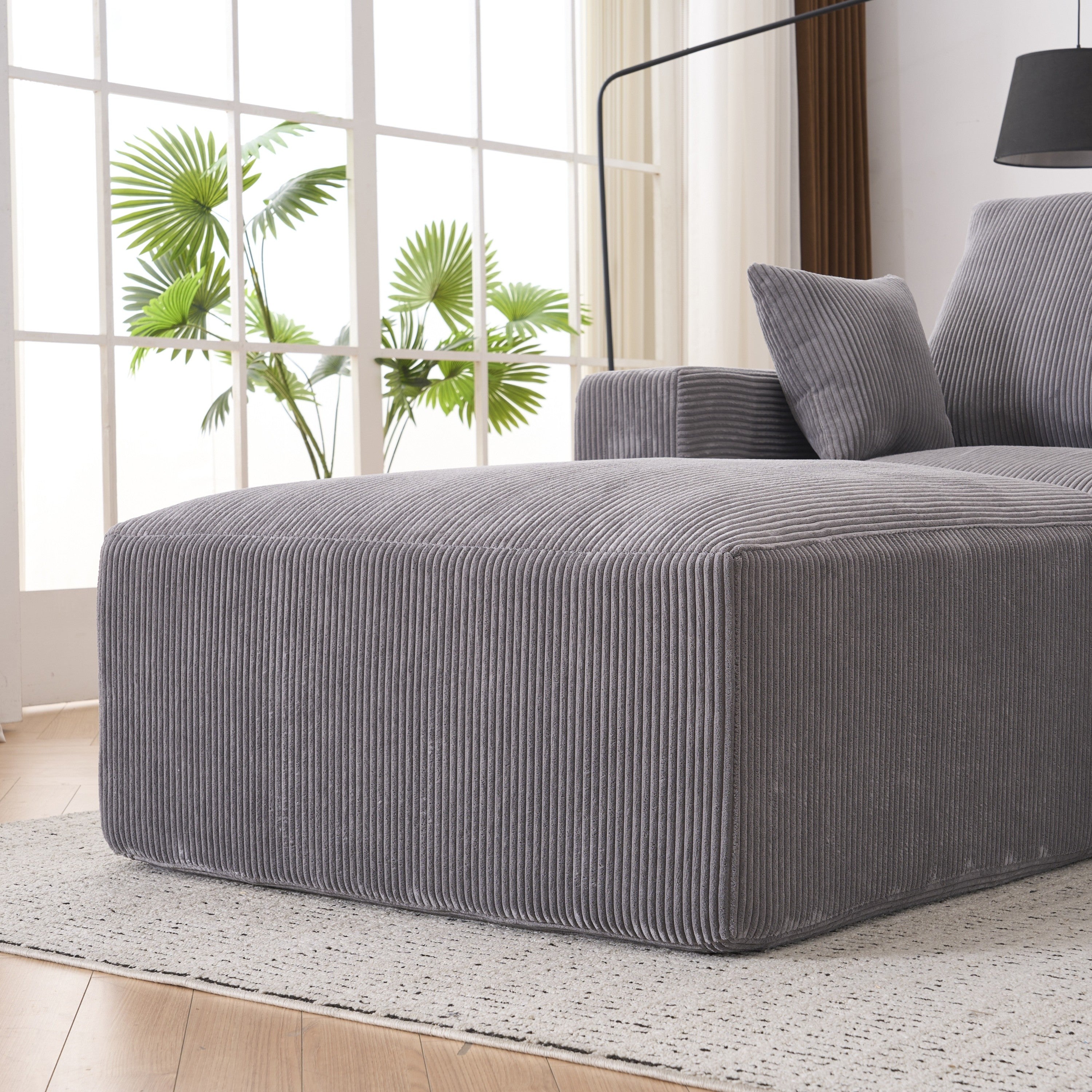 Modern U-shaped 6-seat Upholstered Sleeper Sofa with Console, Cupholders, USB Ports, Gray Corduroy